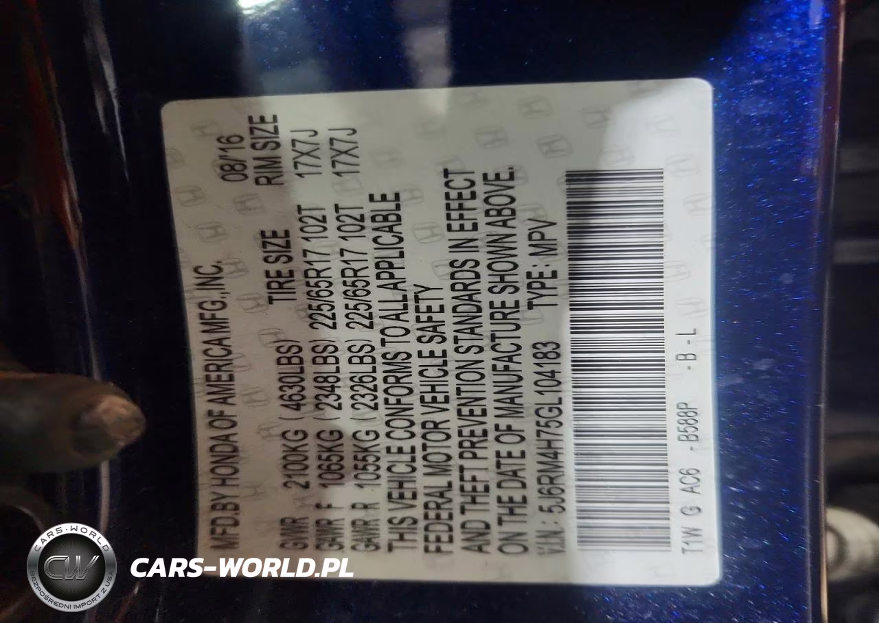 2016 Honda Cr-V Exl VIN:5J6RM4H75GL104183 - 14