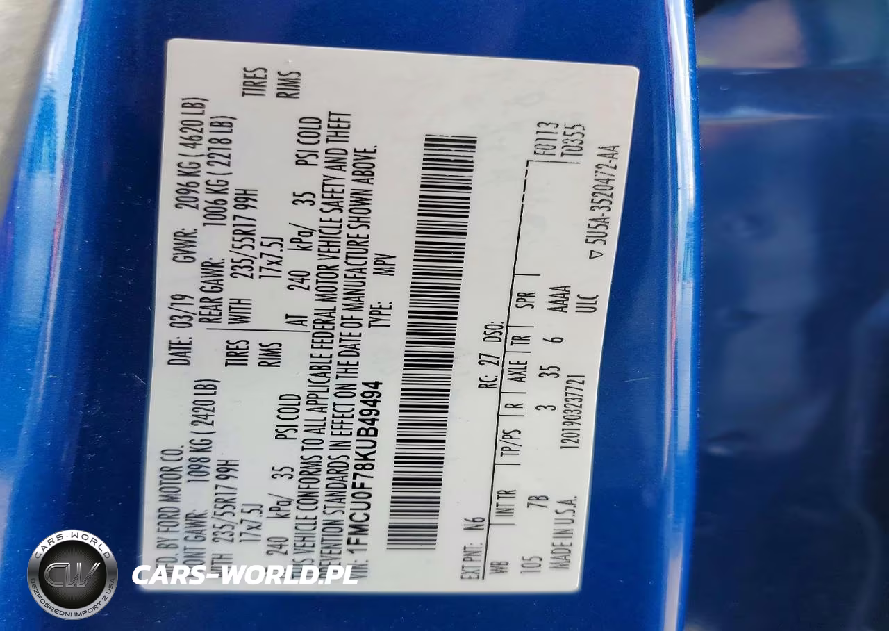 2019 Ford Escape S VIN:1FMCU0F78KUB49494 - 12
