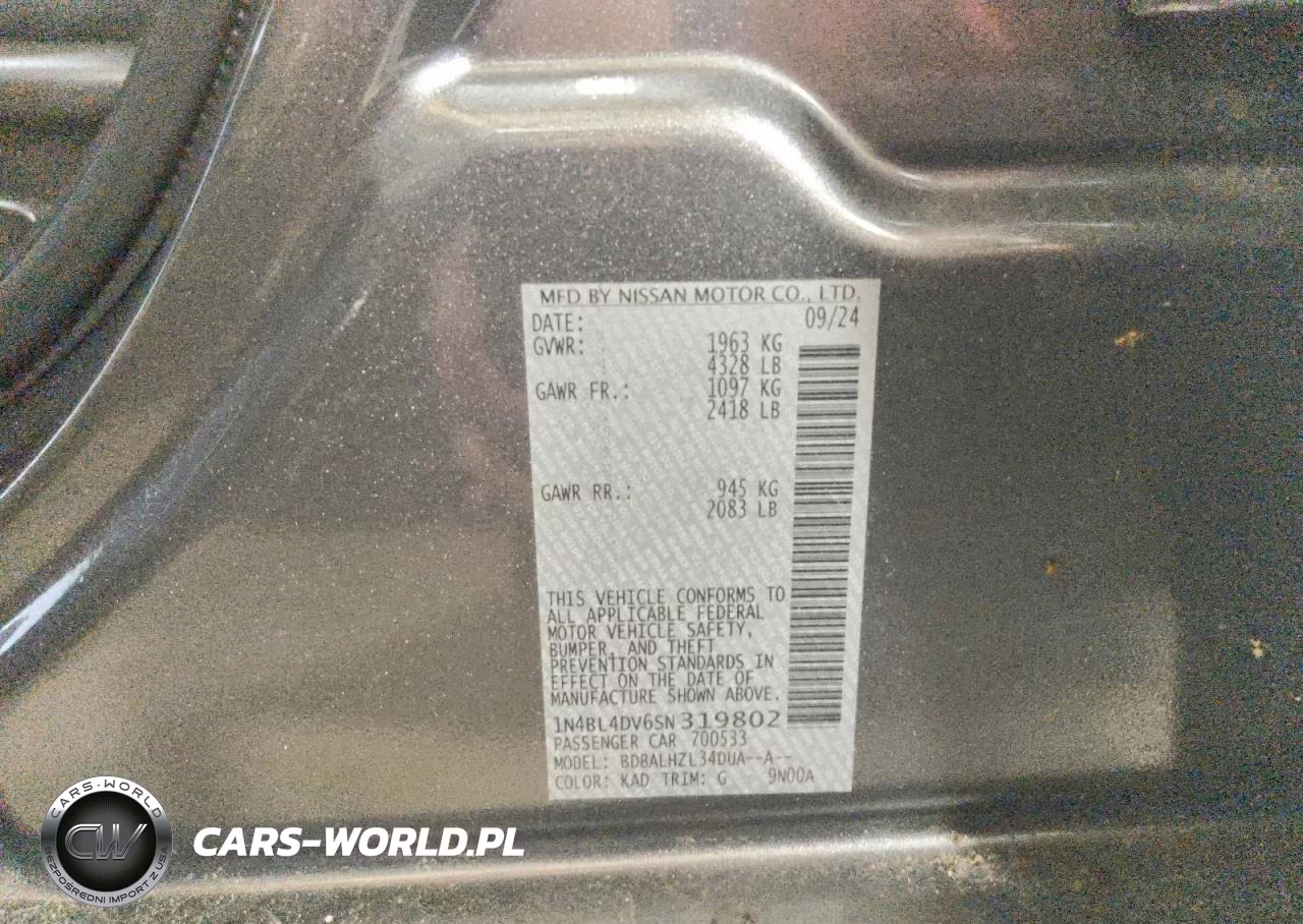 2025 Nissan Altima Sv VIN:1N4BL4DV6SN319802 - 13
