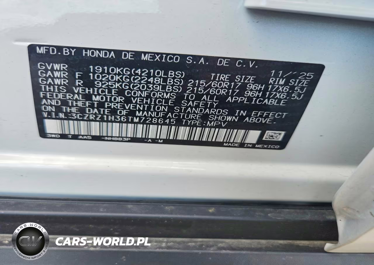 2026 Honda Hr-V Lx VIN:3CZRZ1H36TM728645 - 13