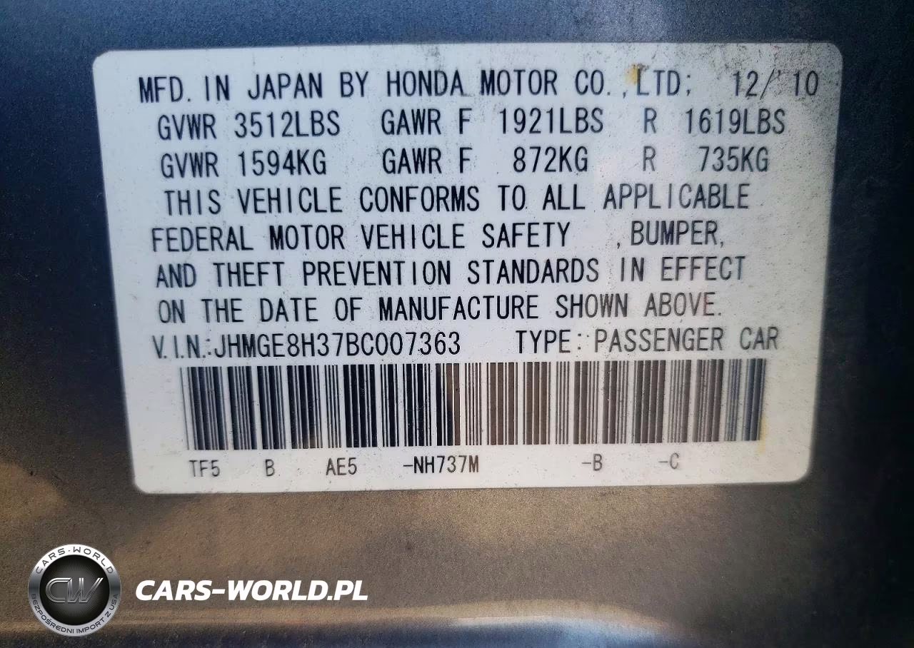 2011 Honda Fit VIN:JHMGE8H37BC007363 - 12