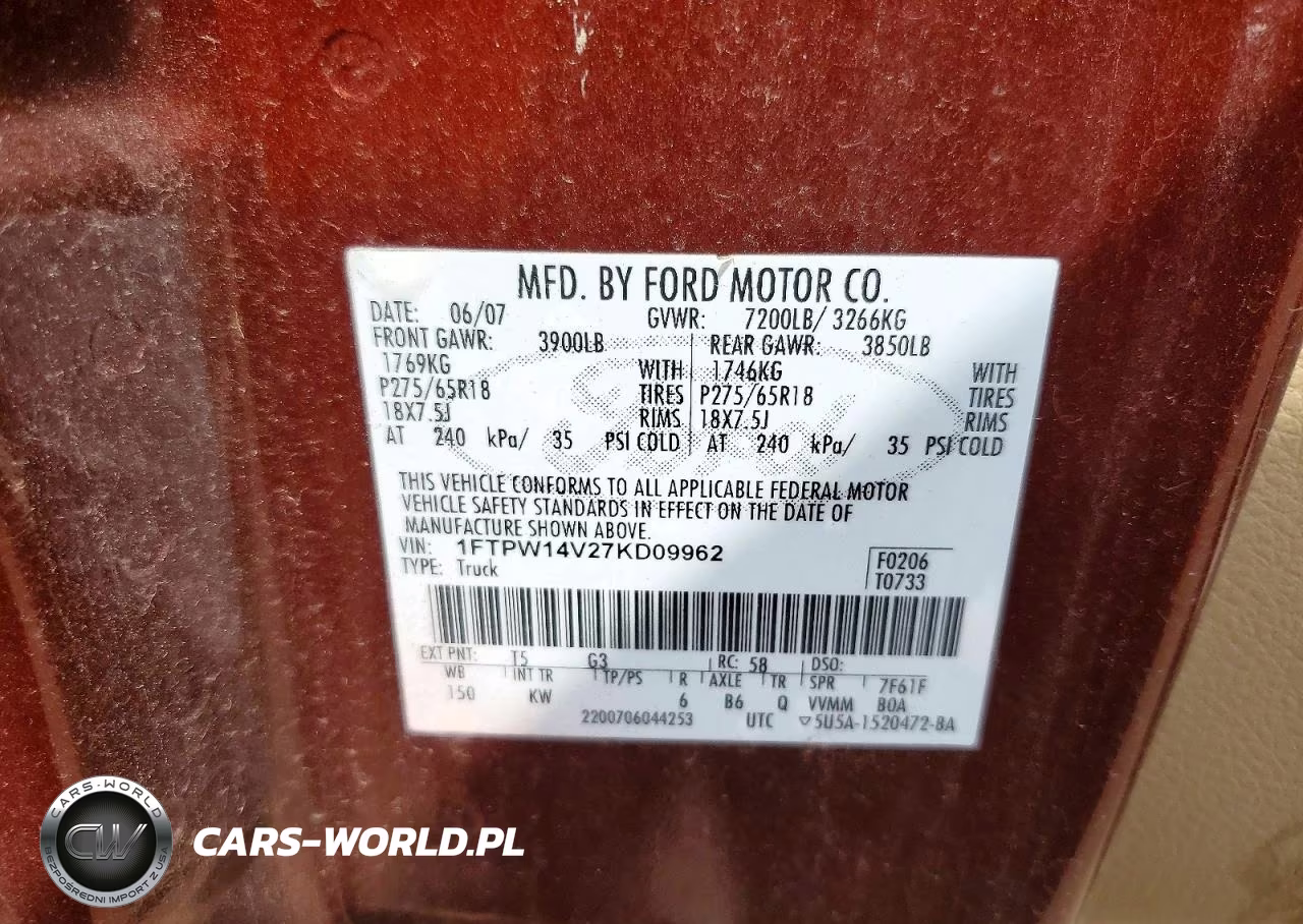 2007 Ford F150 Supercrew VIN:1FTPW14V27KD09962 - 12