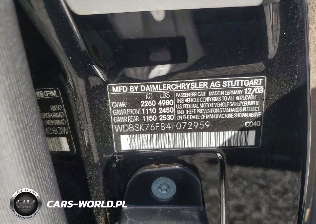 2004 Mercedes-Benz Sl 600 VIN:WDBSK76F84F072959 - 12