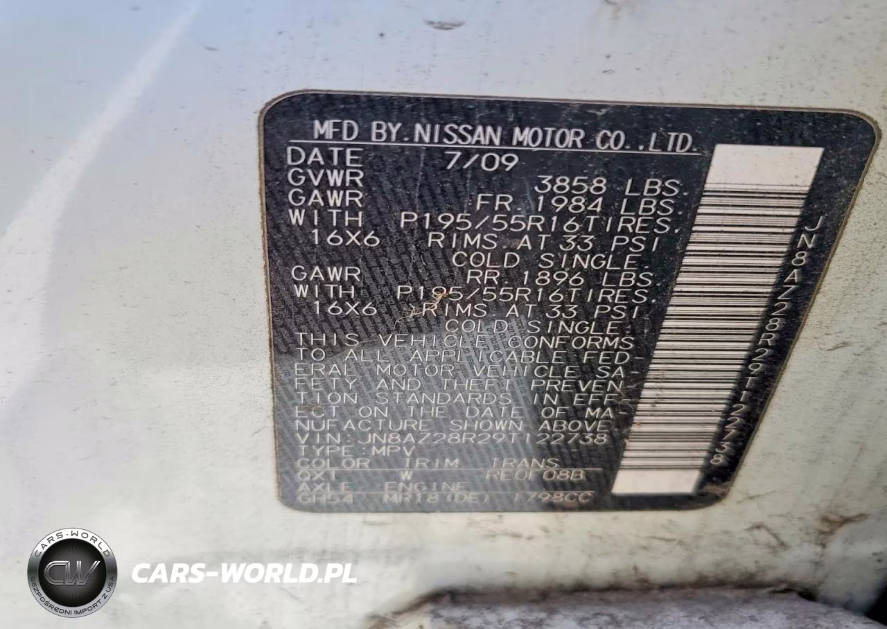 2009 Nissan Cube 1.8 VIN:JN8AZ28R29T122738 - 12