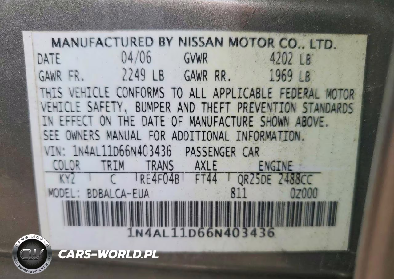 2006 Nissan Altima 2.5 VIN:1N4AL11D66N403436 - 12