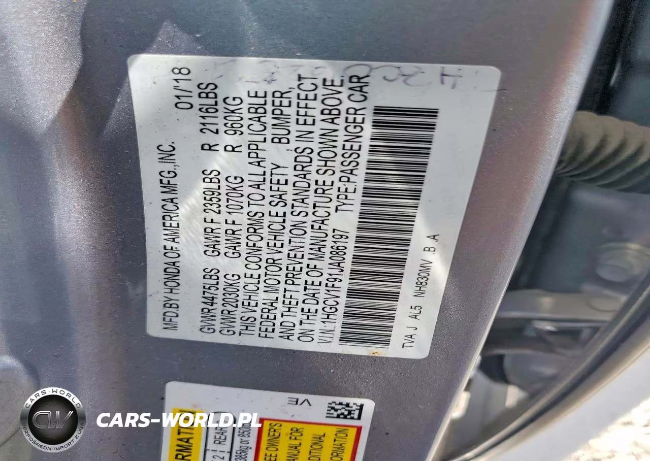 2018 Honda Accord Touring VIN:1HGCV1F91JA086197 - 12