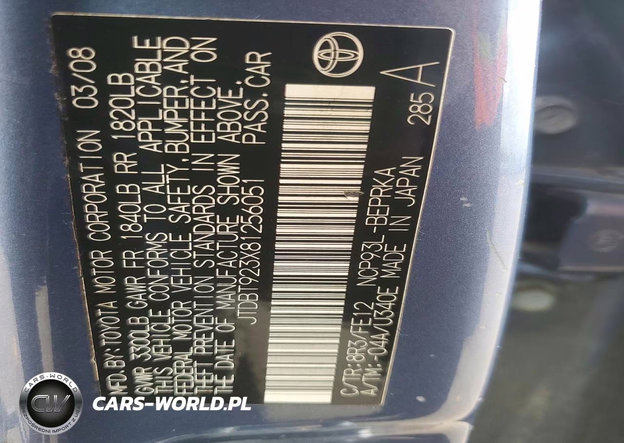 2008 Toyota Yaris Base VIN:JTDBT923X81256051 - 12