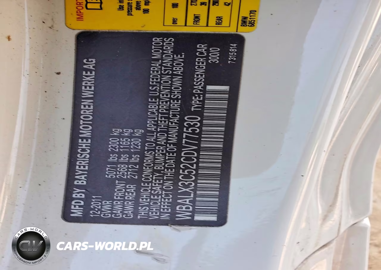 2012 BMW 650 I VIN:WBALX3C52CDV77530 - 12