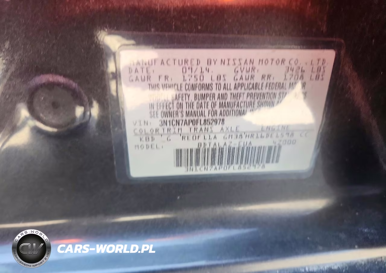 2015 Nissan Versa 1.6 S Plus VIN:3N1CN7AP0FL852978 - 12