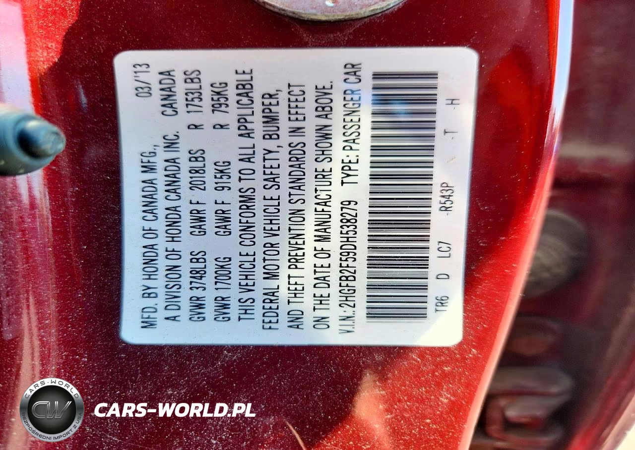 2013 Honda Civic Lx VIN:2HGFB2F59DH538279 - 13