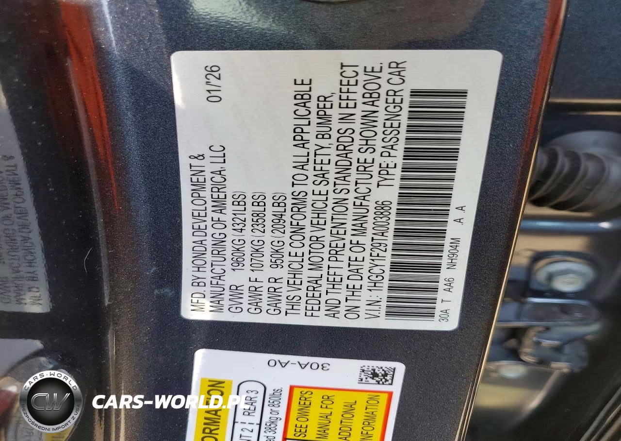 2026 Honda Accord Lx VIN:1HGCY1F29TA003886 - 12