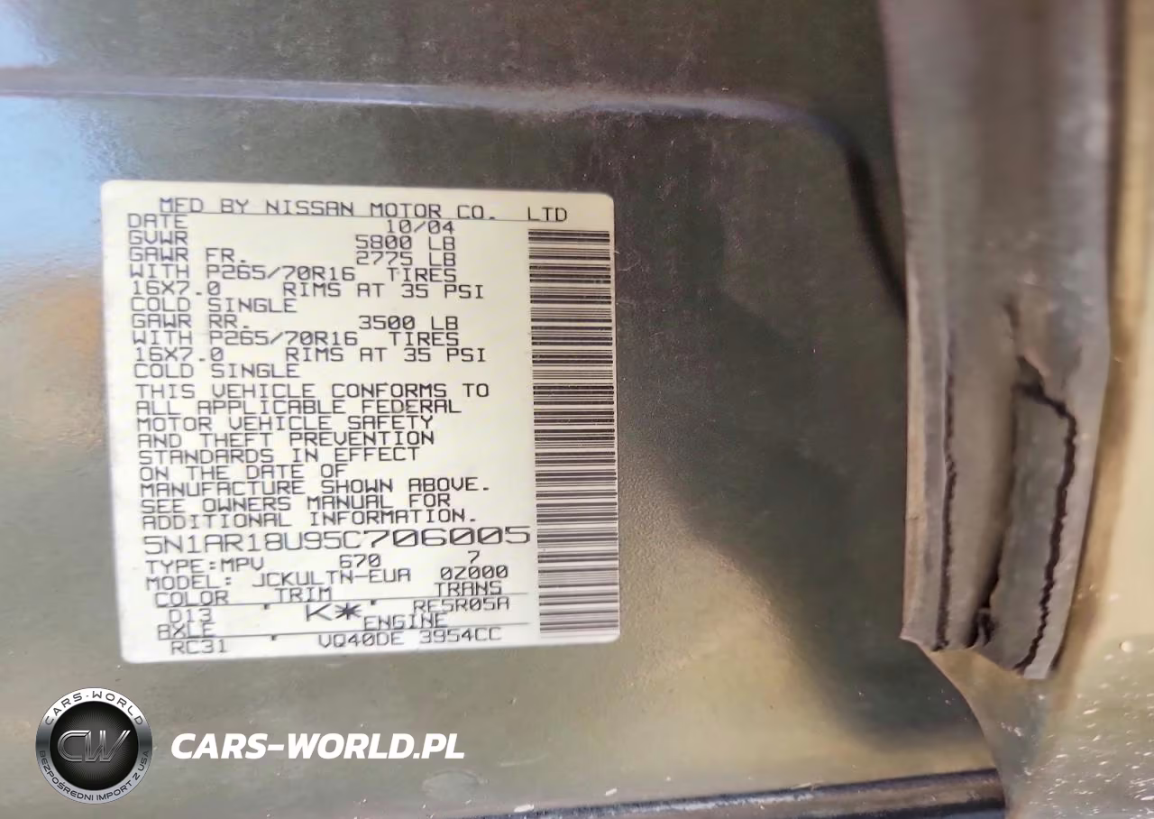 2005 Nissan Pathfinder Xe VIN:5N1AR18U95C706005 - 12