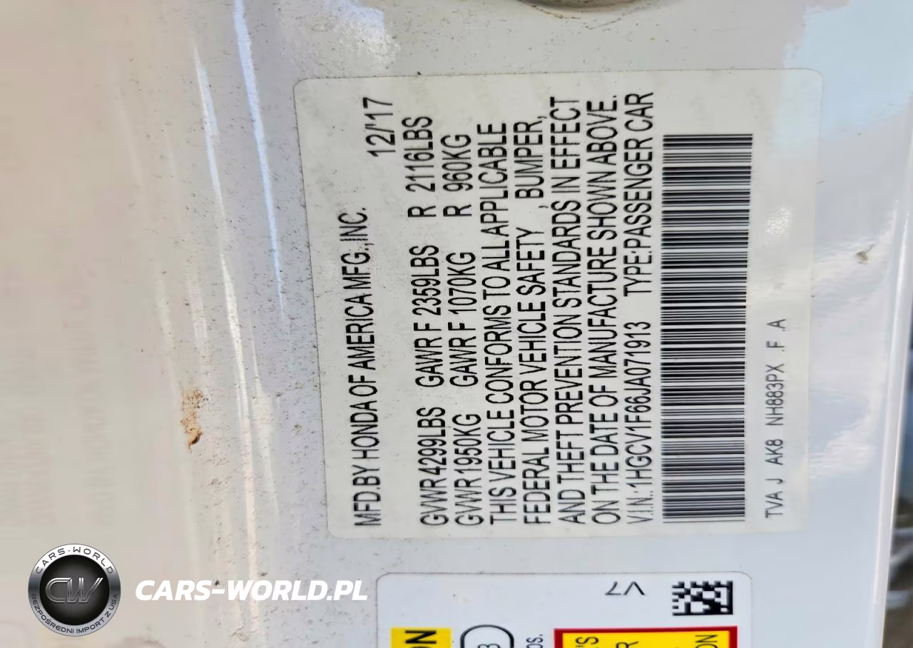 2018 Honda Accord Exl VIN:1HGCV1F66JA071913 - 13