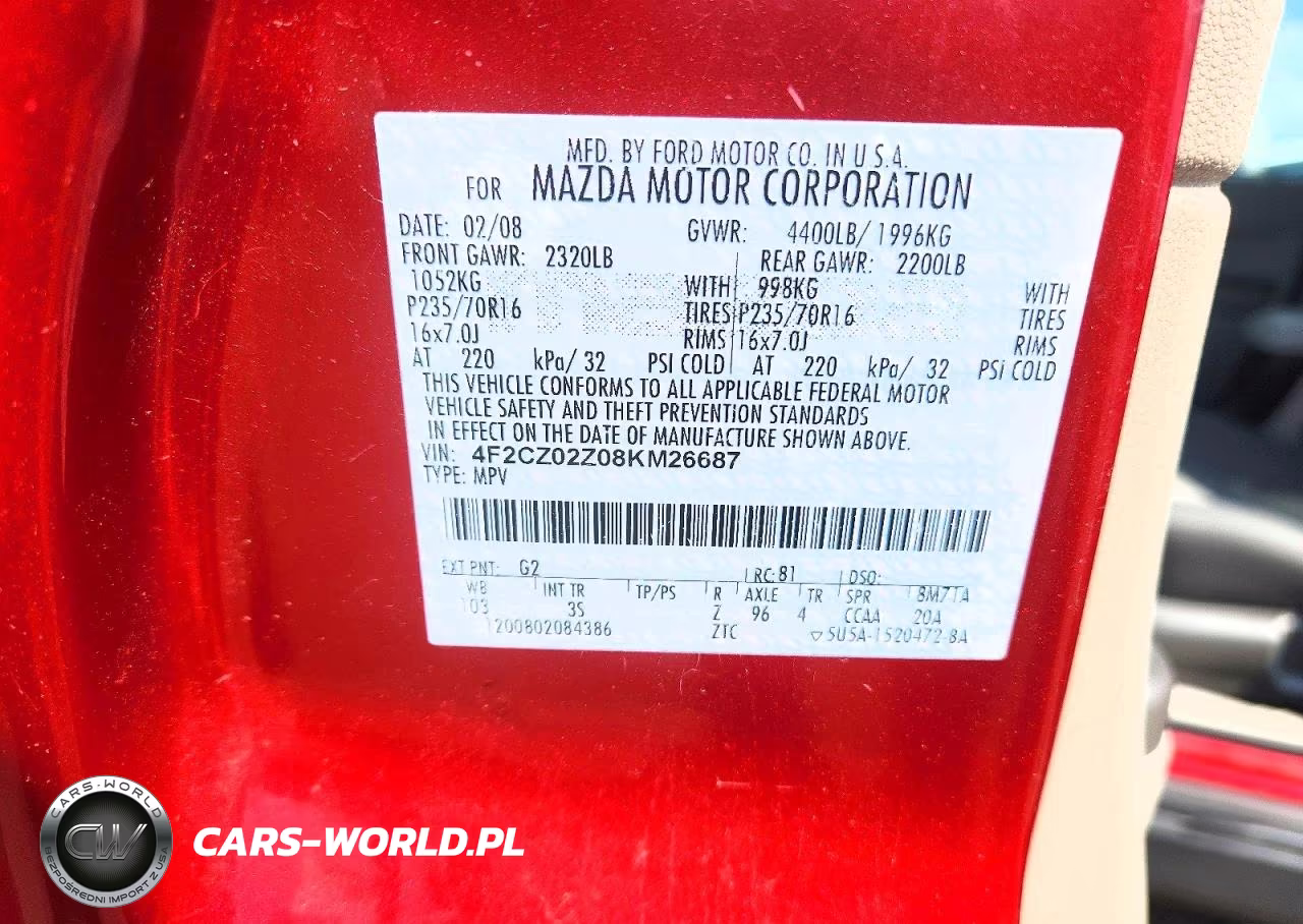 2008 Mazd Tribute Grand Tourin VIN:4F2CZ02Z08KM26687 - 13