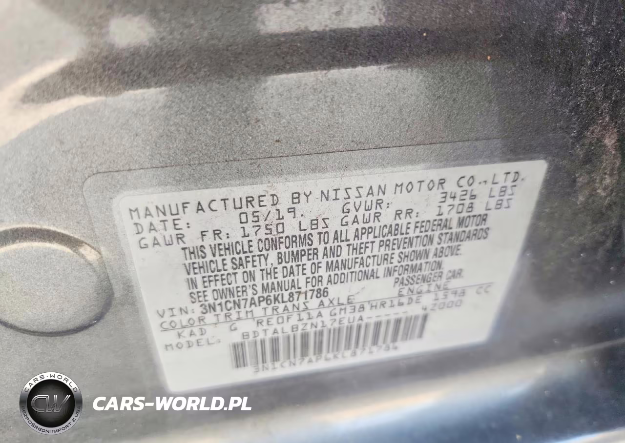 2019 Nissan Versa Sv VIN:3N1CN7AP6KL871786 - 12