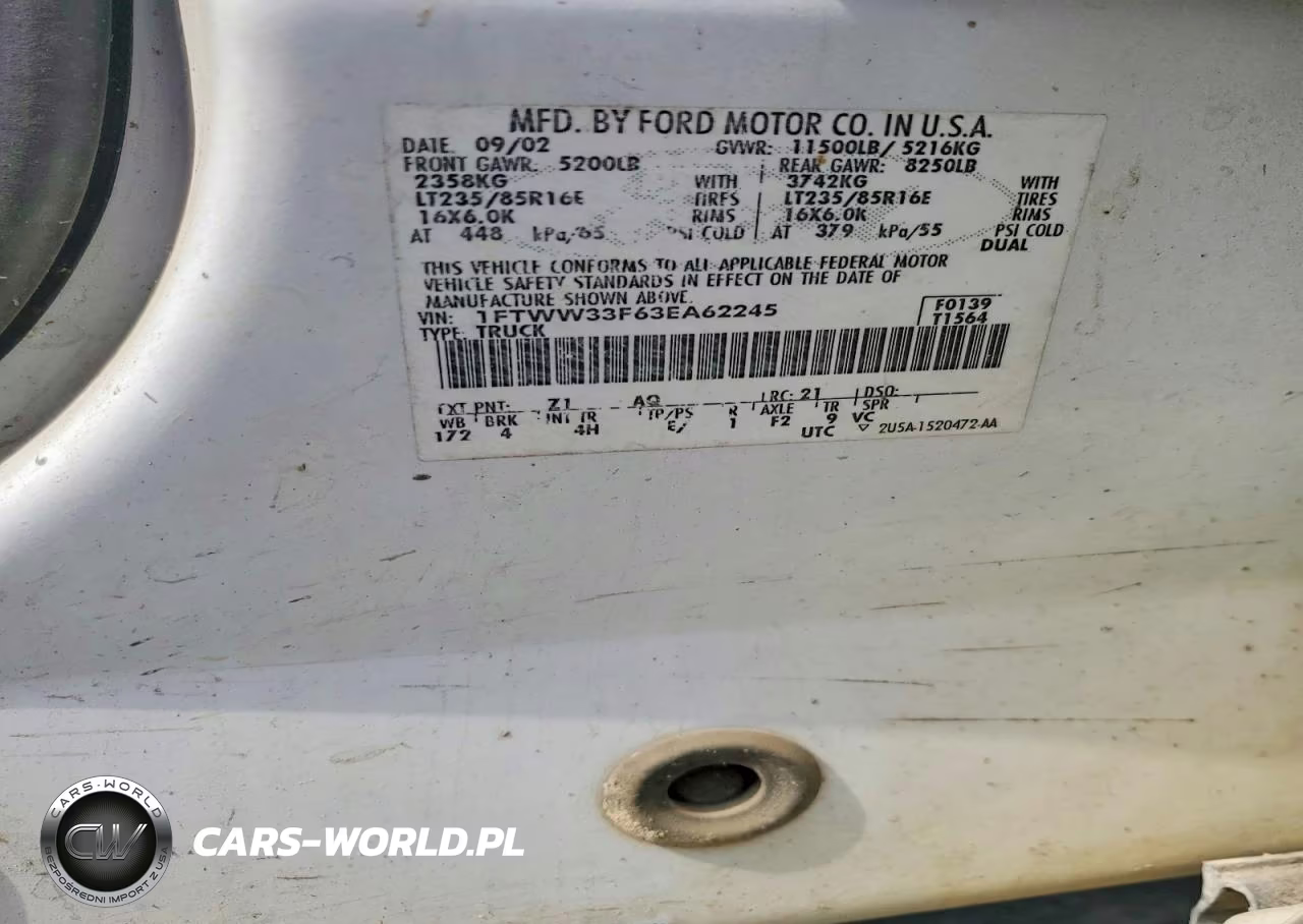 2003 Ford F350 Super Duty VIN:1FTWW33F63EA62245 - 12