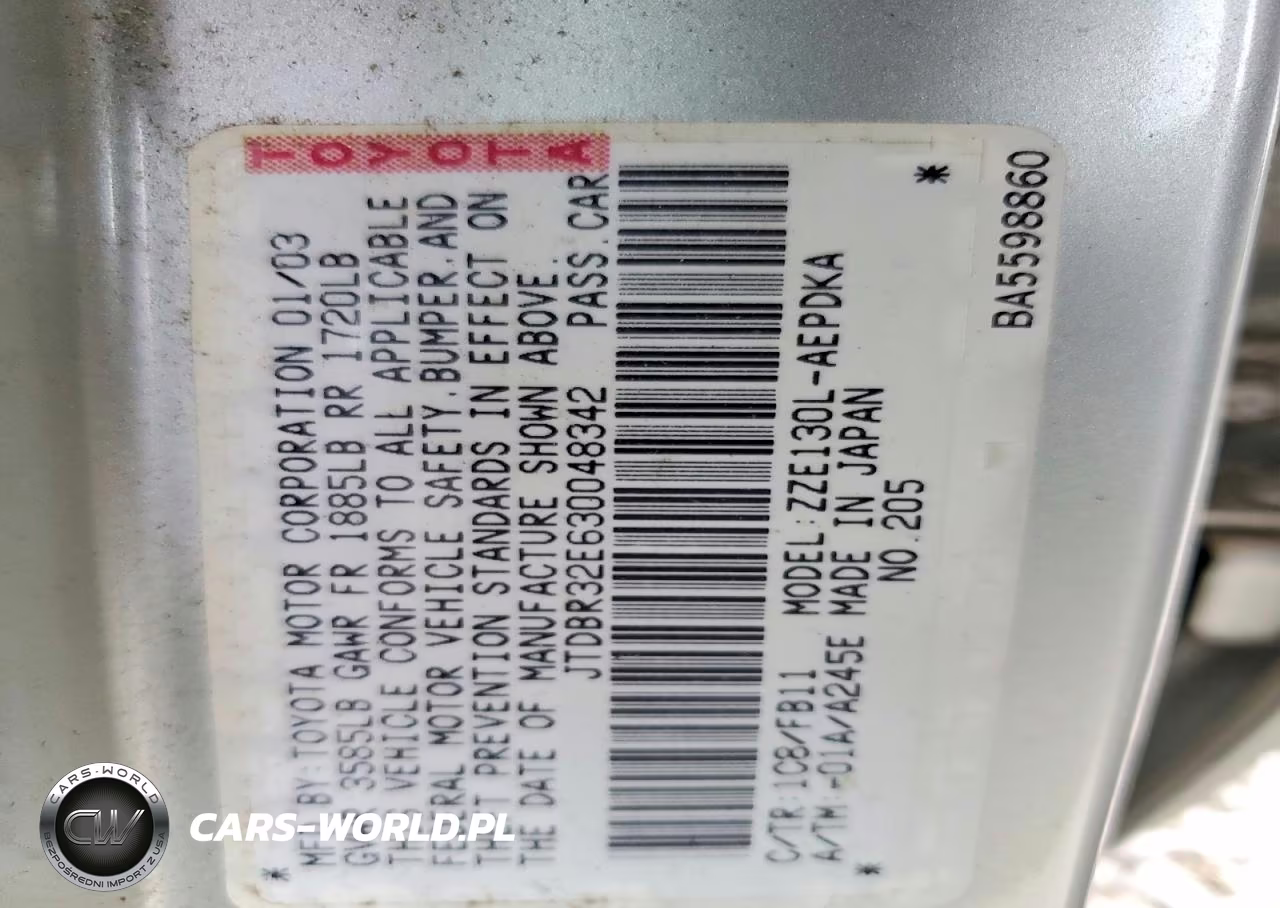 2003 Toyota Corolla Ce VIN:JTDBR32E630048342 - 12