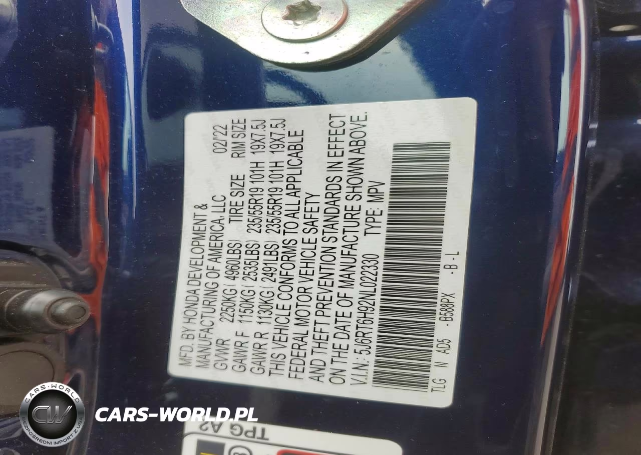 2022 Honda Cr-V Touring VIN:5J6RT6H92NL022330 - 13