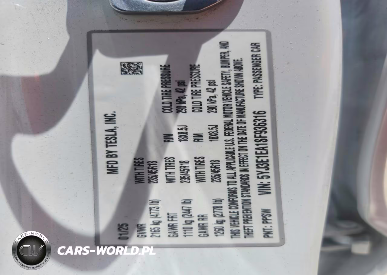 2025 Tesla Model 3 VIN:5YJ3E1EA1SF936316 - 12