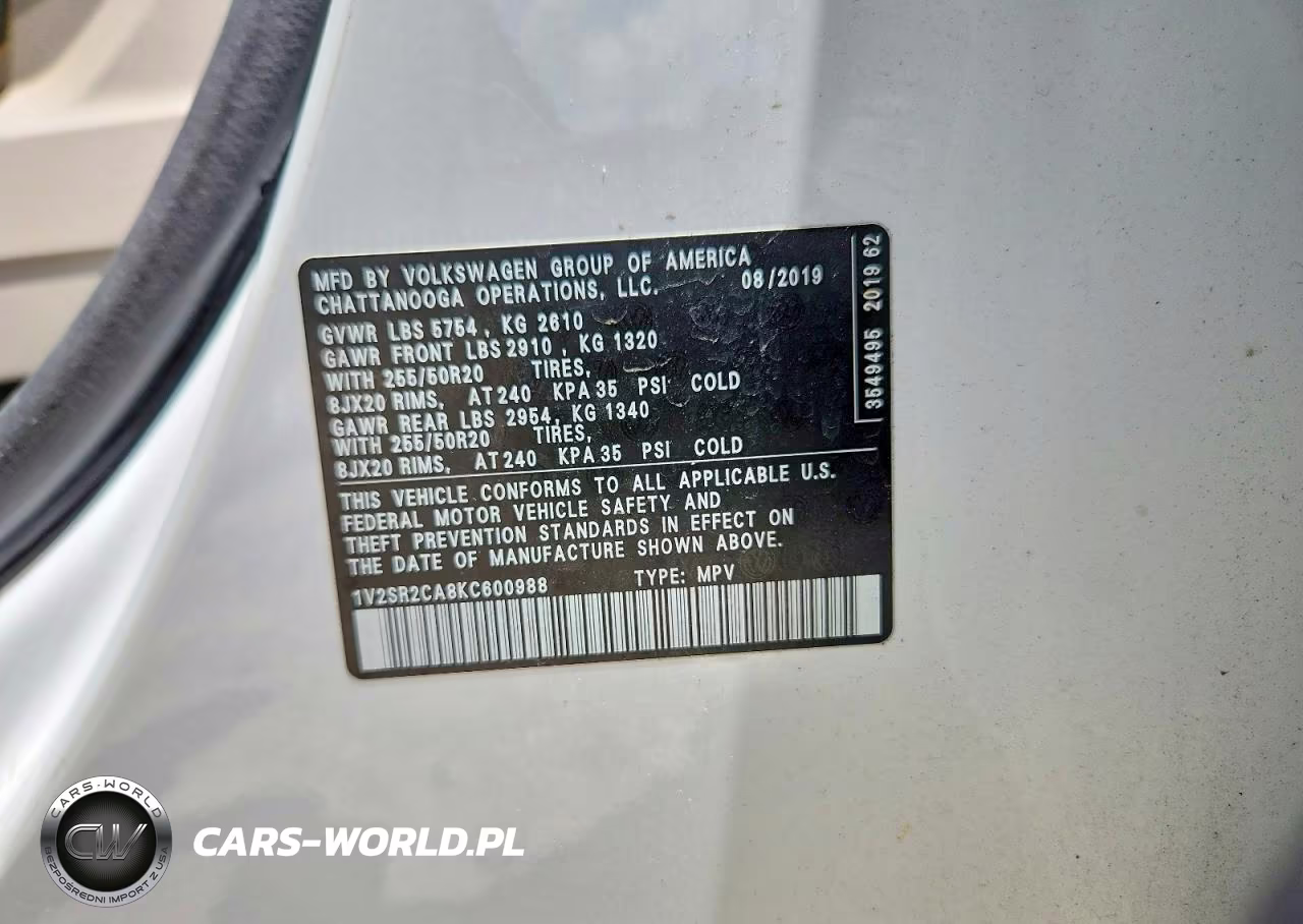 2019 Volkswagen Atlas Sel VIN:1V2SR2CA8KC600988 - 13