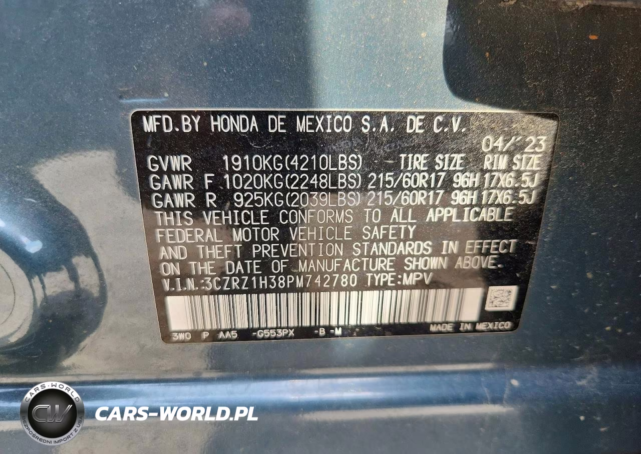 2023 Honda Hr-V Lx VIN:3CZRZ1H38PM742780 - 14