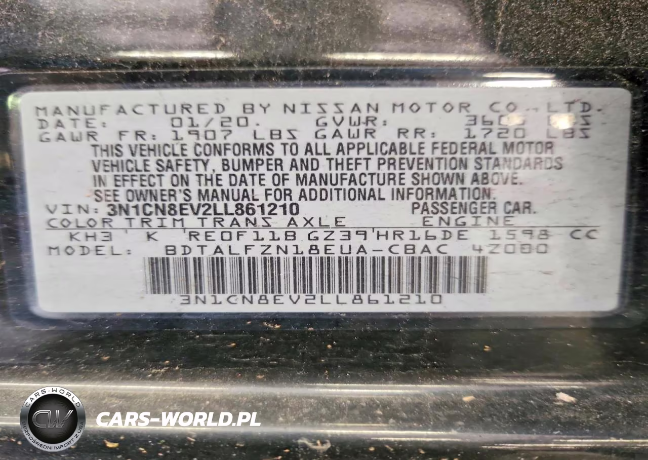 2020 Nissan Versa Sv VIN:3N1CN8EV2LL861210 - 13