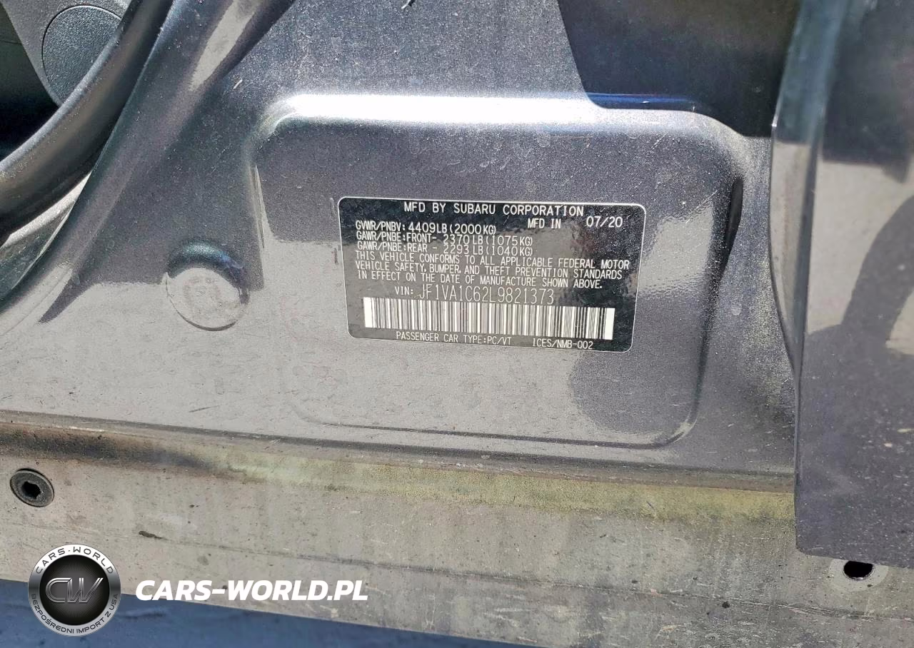 2020 Subaru Wrx Premium VIN:JF1VA1C62L9821373 - 12