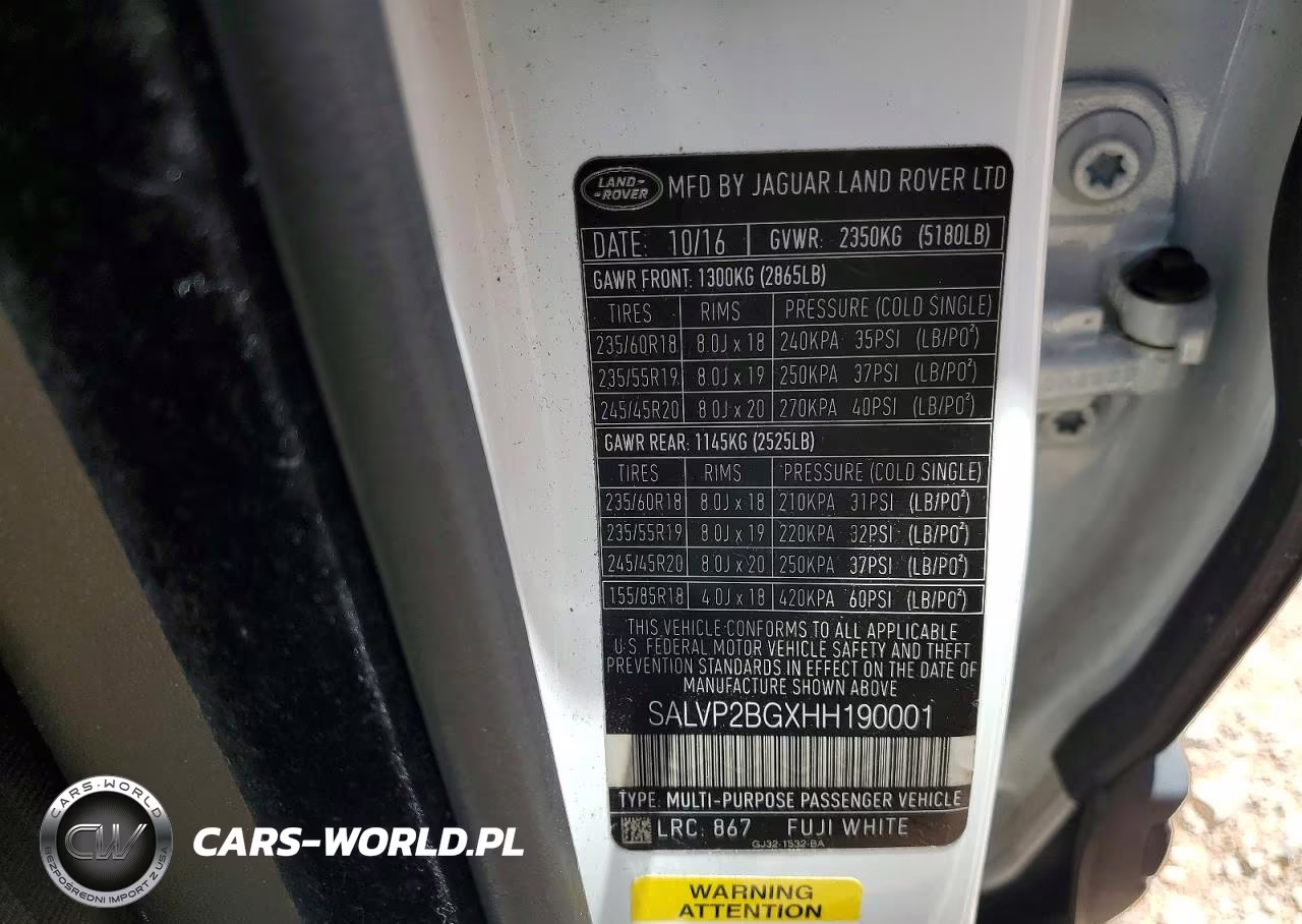 2017 Land Rover Range Rover Evoque Se VIN:SALVP2BGXHH190001 - 13