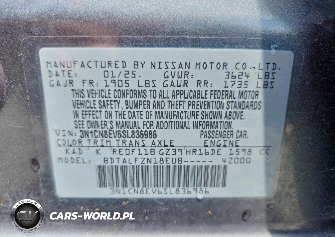 2025 Nissan Versa Sv VIN:3N1CN8EV6SL836986 - 13