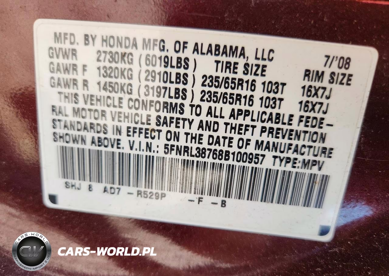 2008 Honda Odyssey Exl VIN:5FNRL38768B100957 - 13