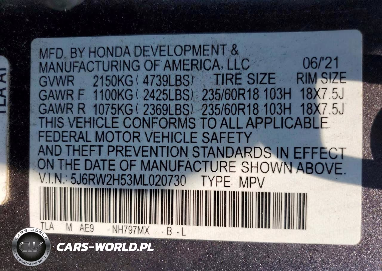 2021 Honda Cr-V Ex VIN:5J6RW2H53ML020730 - 13