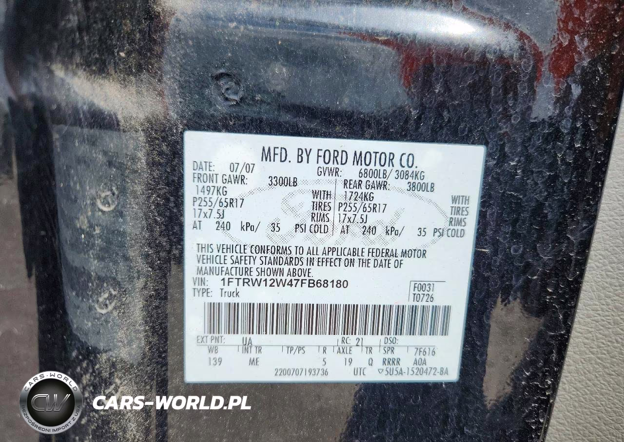 2007 Ford F150 Supercrew VIN:1FTRW12W47FB68180 - 12