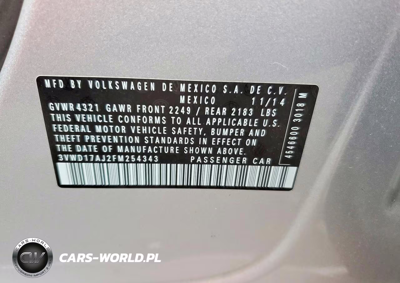 2015 Volkswagen Jetta Se VIN:3VWD17AJ2FM254343 - 12