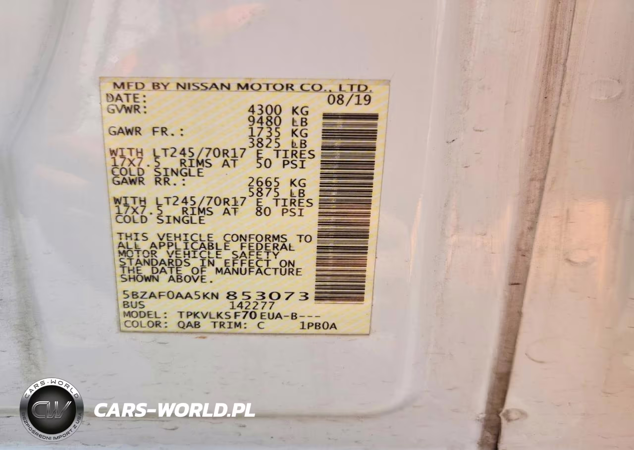 2019 Nissan Nv 3500 Hd Sl VIN:5BZAF0AA5KN853073 - 13