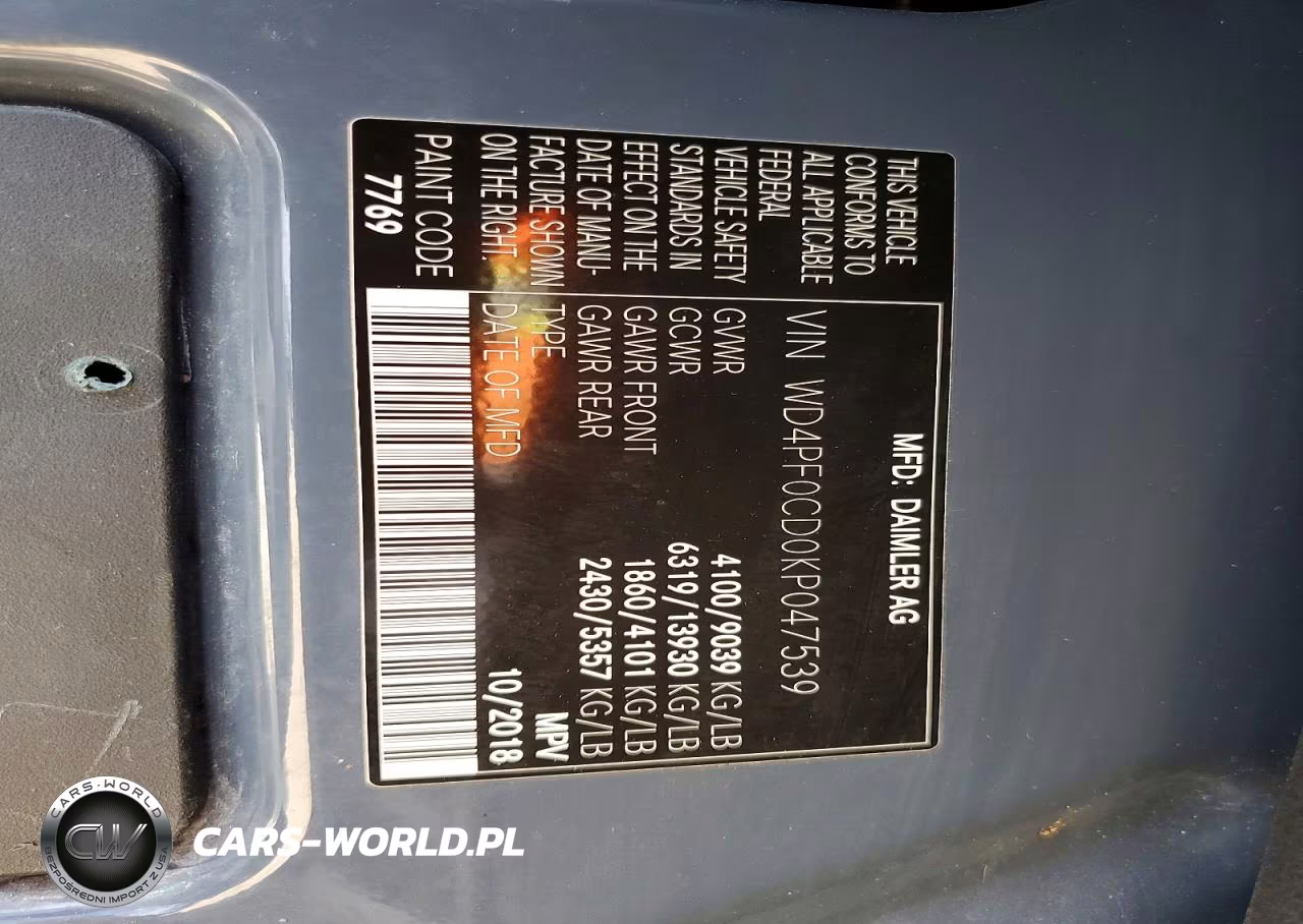 2019 Mercedes-Benz Sprinter 2500-3500 VIN:WD4PF0CD0KP047539 - 12