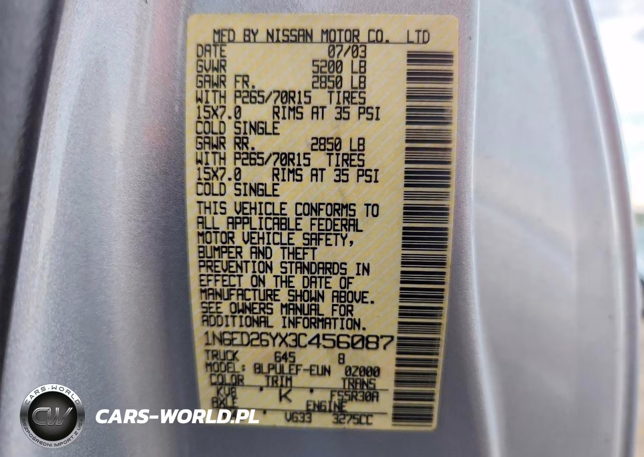 2003 Nissan Frontier Xe-V6 VIN:1N6ED26YX3C456087 - 12