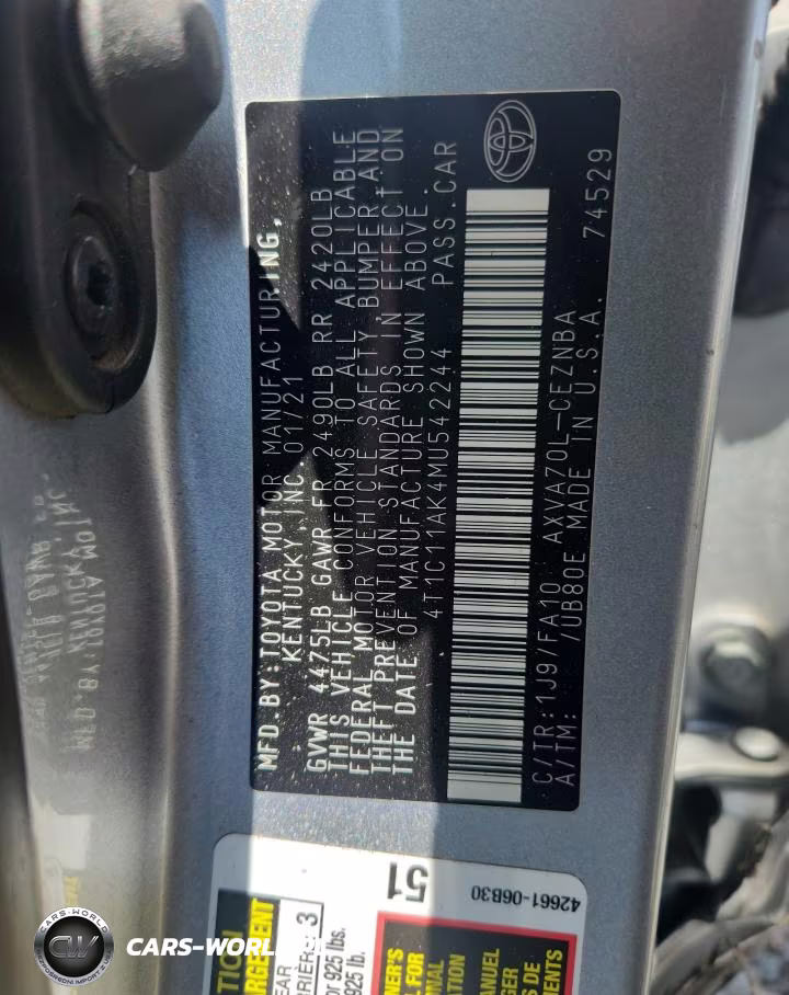 2021 Toyota Camry Le VIN:4T1C11AK4MU542244 - 12