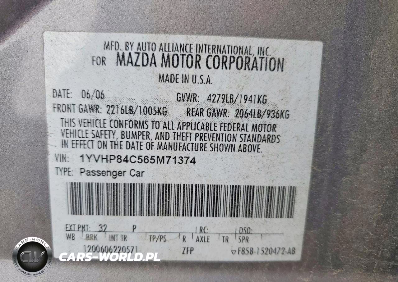 2006 Mazda 6 I VIN:1YVHP84C565M71374 - 12