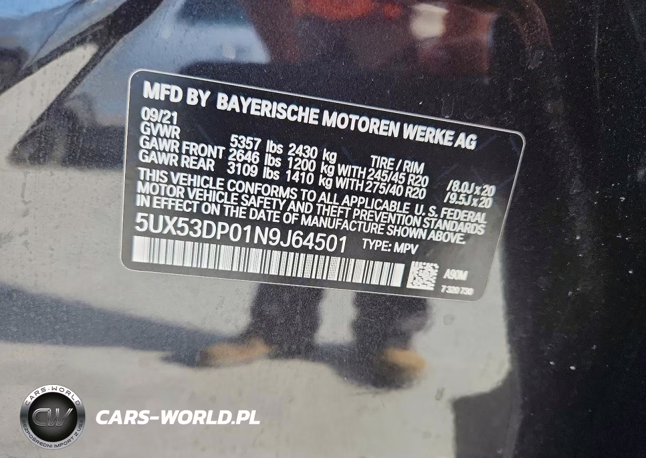 2022 BMW X3 xDrive30I VIN:5UX53DP01N9J64501 - 13