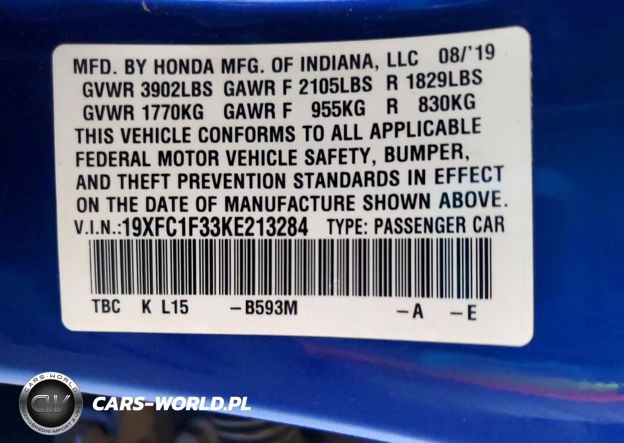 2019 Honda Civic Ex VIN:19XFC1F33KE213284 - 12