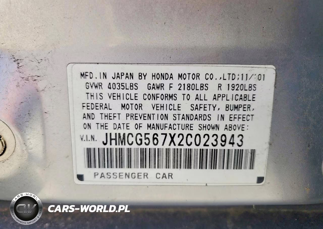 2002 Honda Accord Se VIN:JHMCG567X2C023943 - 12