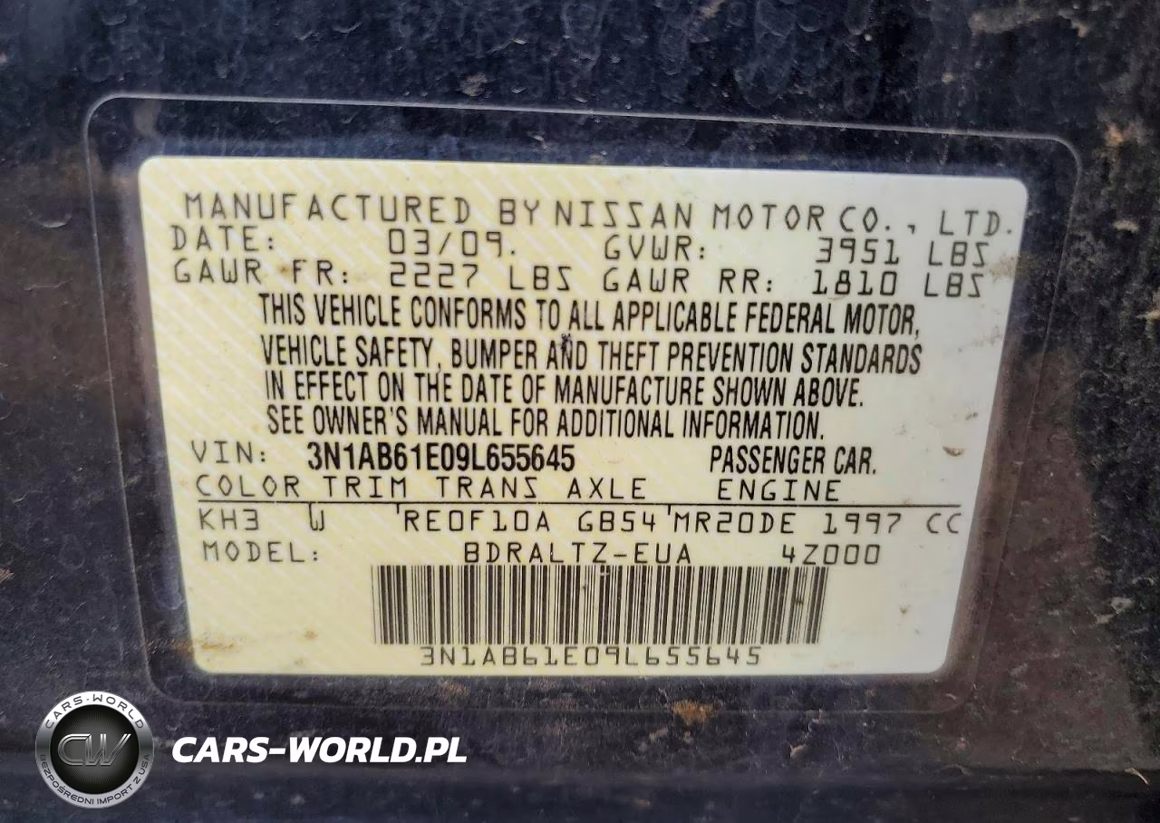 2009 Nissan Sentra 2.0 VIN:3N1AB61E09L655645 - 12