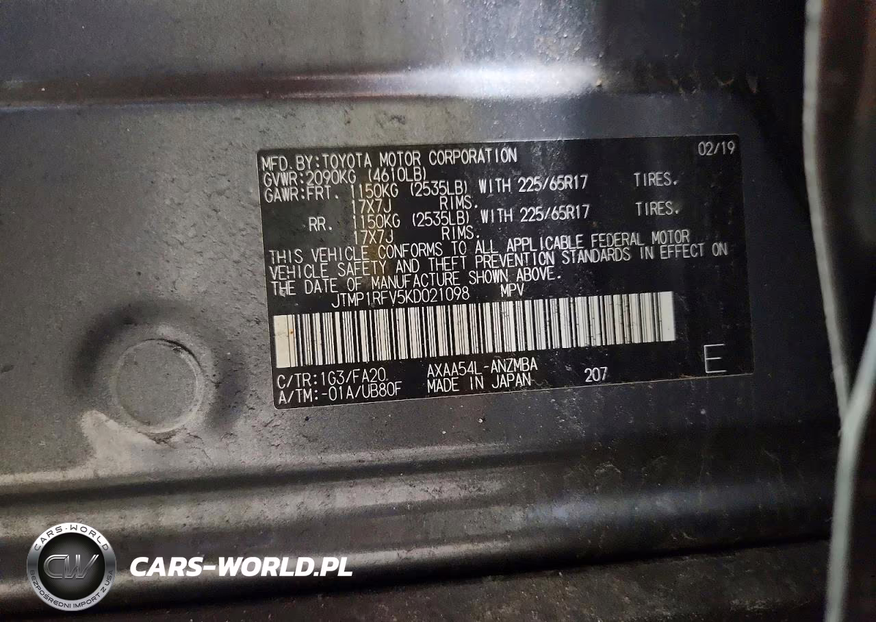 2019 Toyota Rav4 Xle VIN:JTMP1RFV5KD021098 - 13