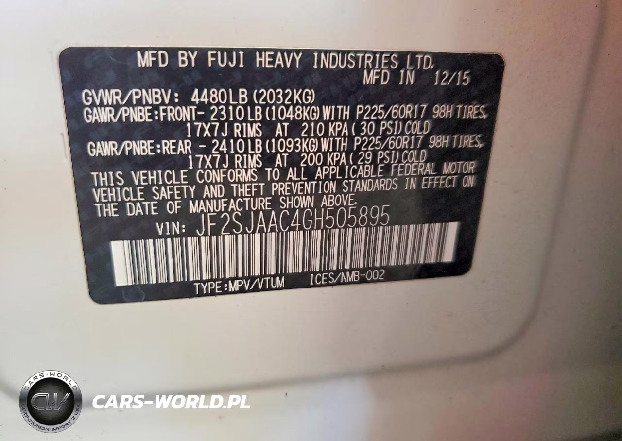 2016 Subaru Forester 2.5I VIN:JF2SJAAC4GH505895 - 12