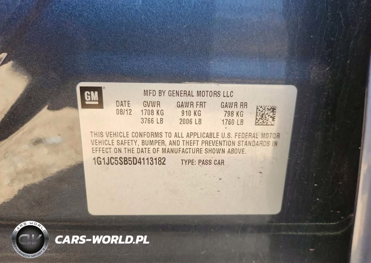 2013 Chevrolet Sonic Lt VIN:1G1JC5SB5D4113182 - 12