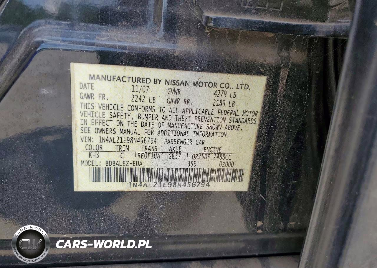 2008 Nissan Altima 2.5 VIN:1N4AL21E98N456794 - 13
