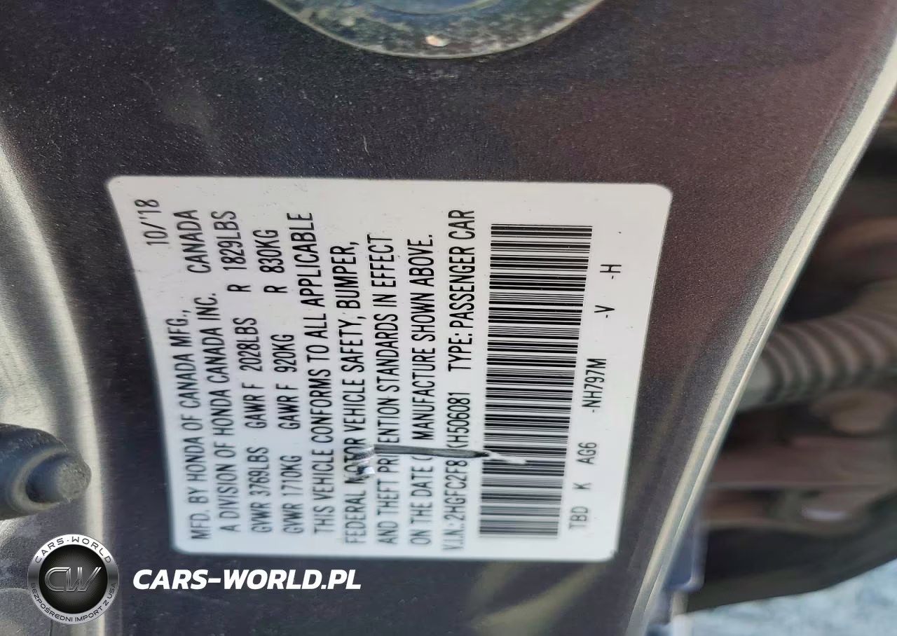 2019 Honda Civic Sport VIN:2HGFC2F89KH506081 - 12