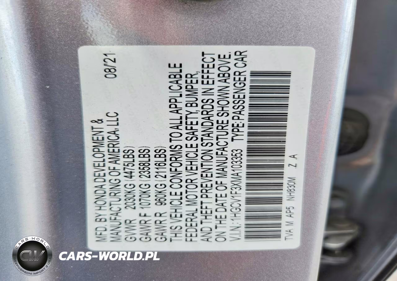 2021 Honda Accord Sport VIN:1HGCV1F3XMA103353 - 12