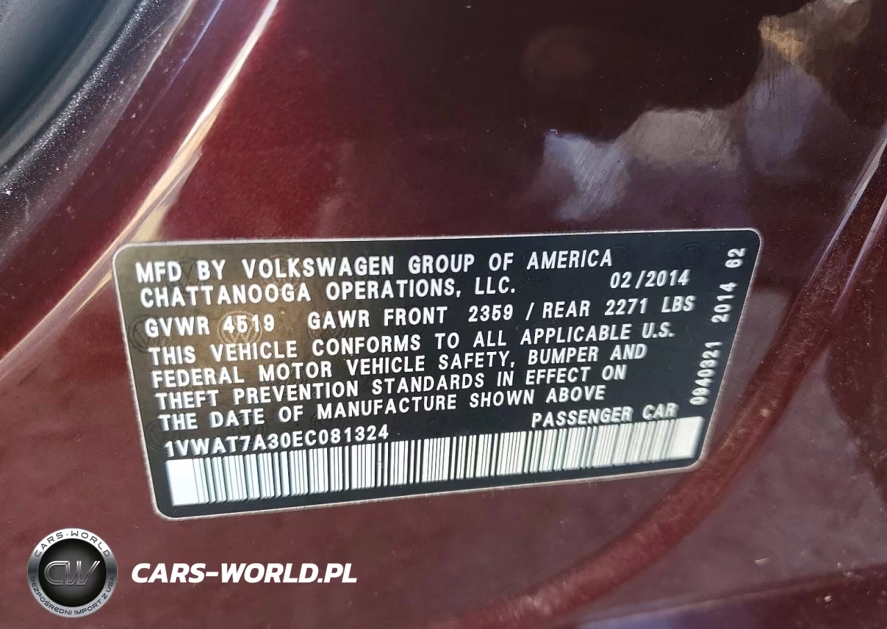 2014 Volkswagen Passat S VIN:1VWAT7A30EC081324 - 13