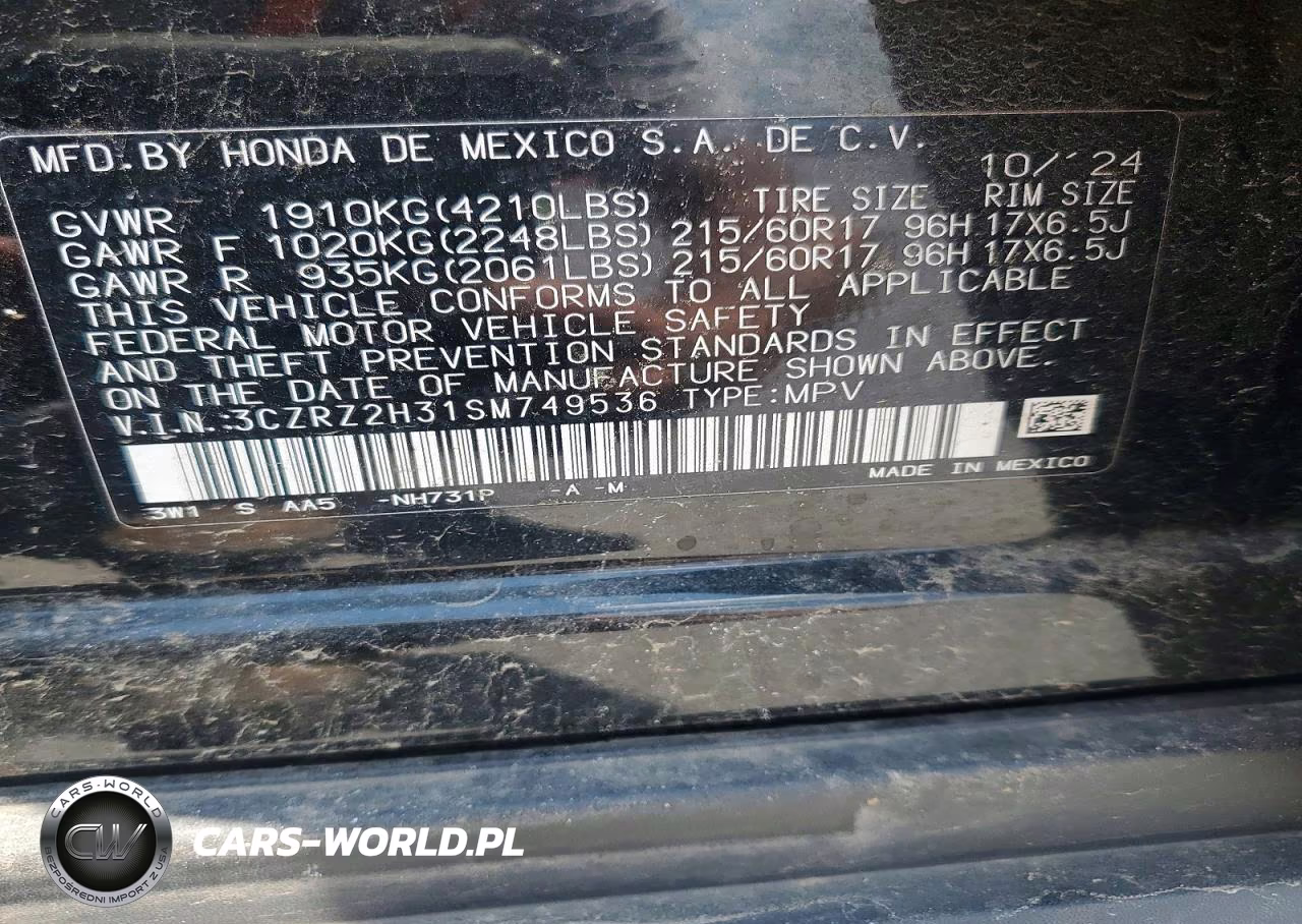 2025 Honda Hr-V Lx VIN:3CZRZ2H31SM749536 - 14